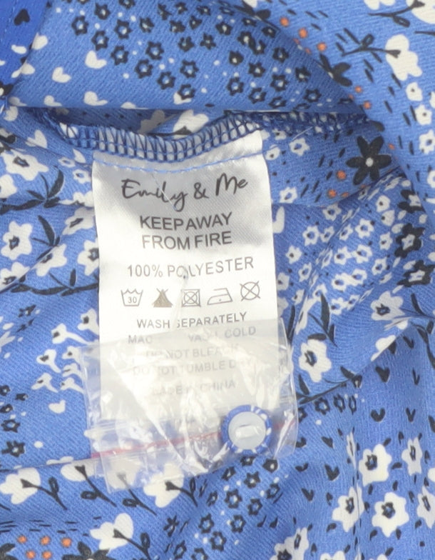 Emily & Me Women Blue Floral Wrap Blouse Size 8