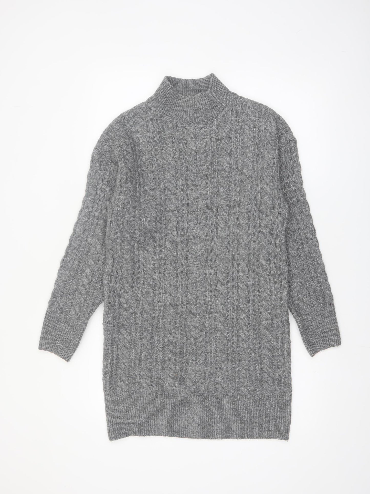 New Look Women Grey Mock Neck Cable-Knit Long Sleeve Jumper S