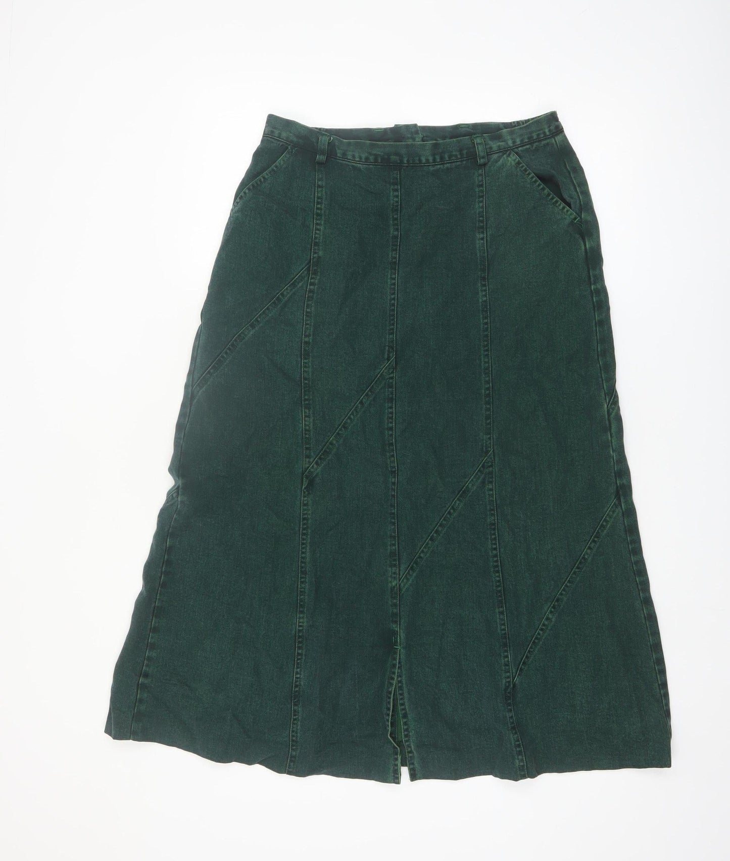 PohjanHeimo Women Green Cotton A-Line Midi Skirt UK12