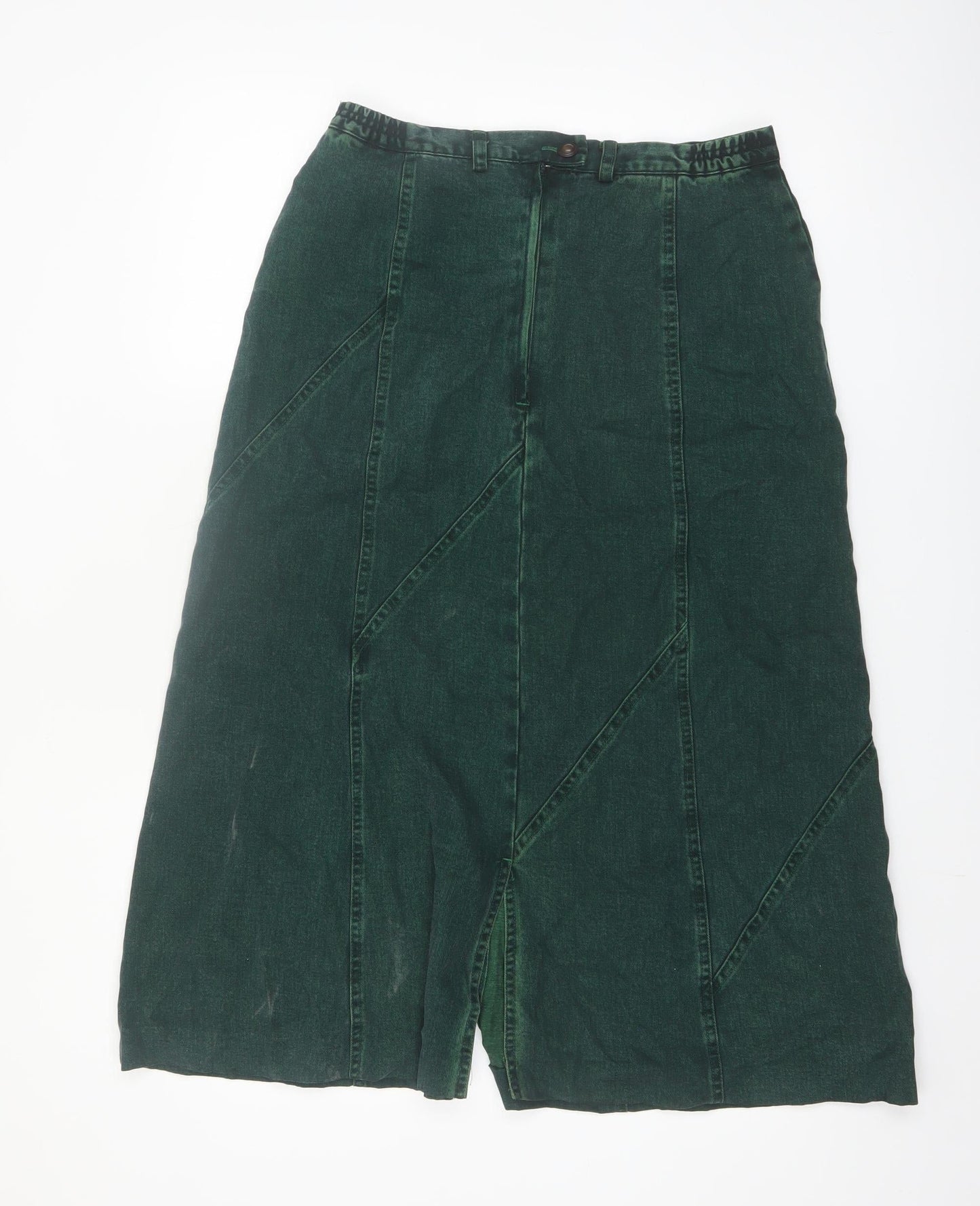PohjanHeimo Women Green Cotton A-Line Midi Skirt UK12