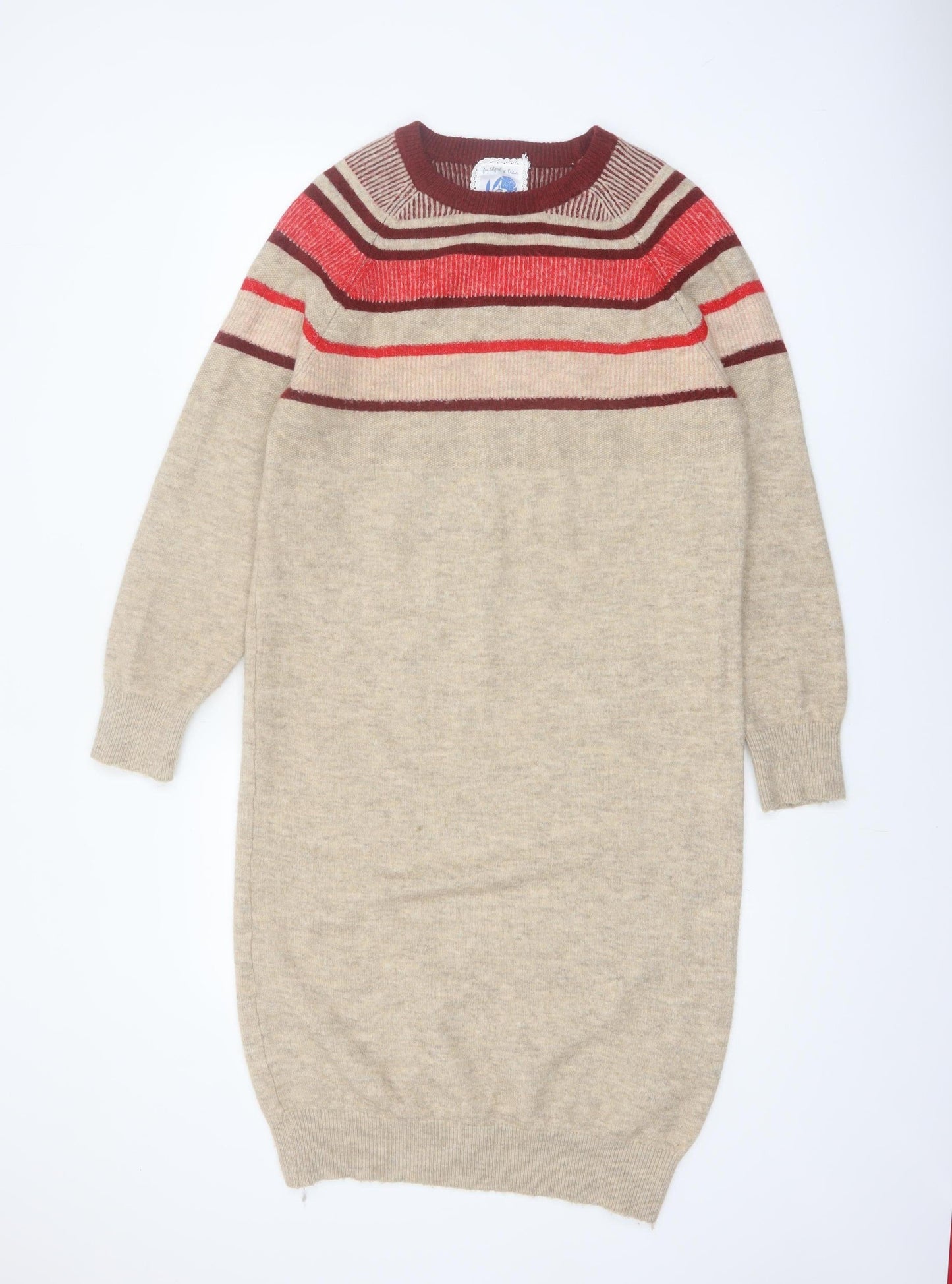 Mantaray Women’s Beige Striped Jumper Dress Size 10 Knit Classic