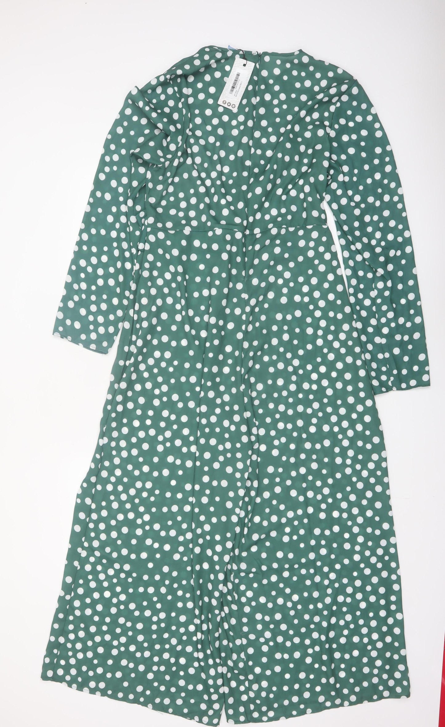 Boohoo Women's Green Polka Dot Long Sleeve Jumpsuit Size 14