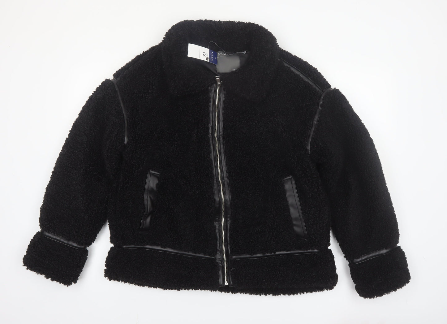 Papaya Women’s Black Faux Shearling Bomber Jacket Size 12