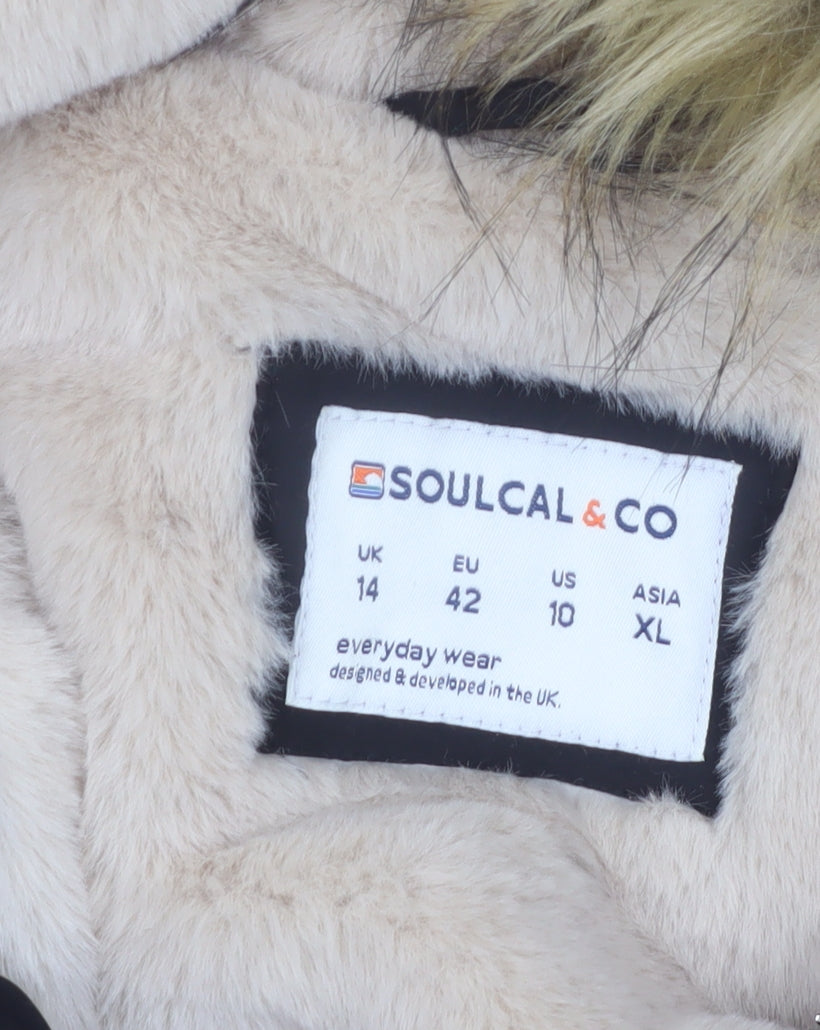 Soulcal & Co Women's Black Faux Fur Hooded Parka Coat Size 14