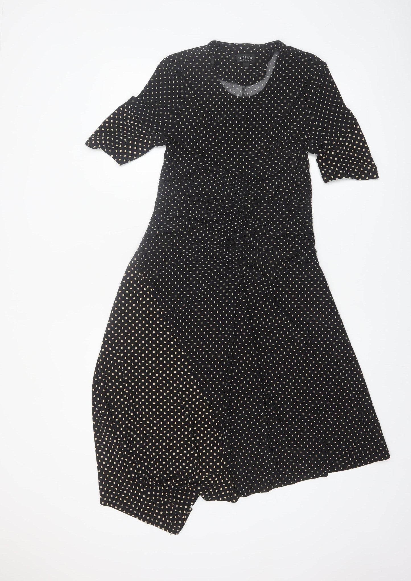 Topshop Womens Black Polka Dot Midi Fit & Flare Dress Size 10