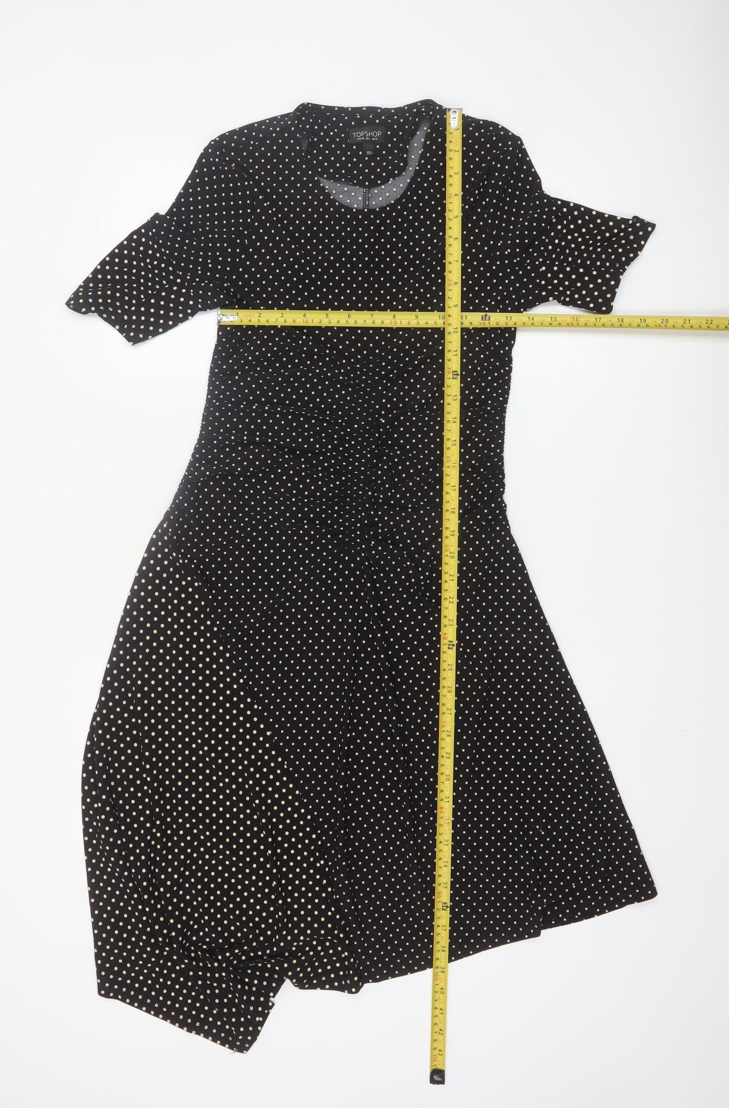 Topshop Womens Black Polka Dot Midi Fit & Flare Dress Size 10