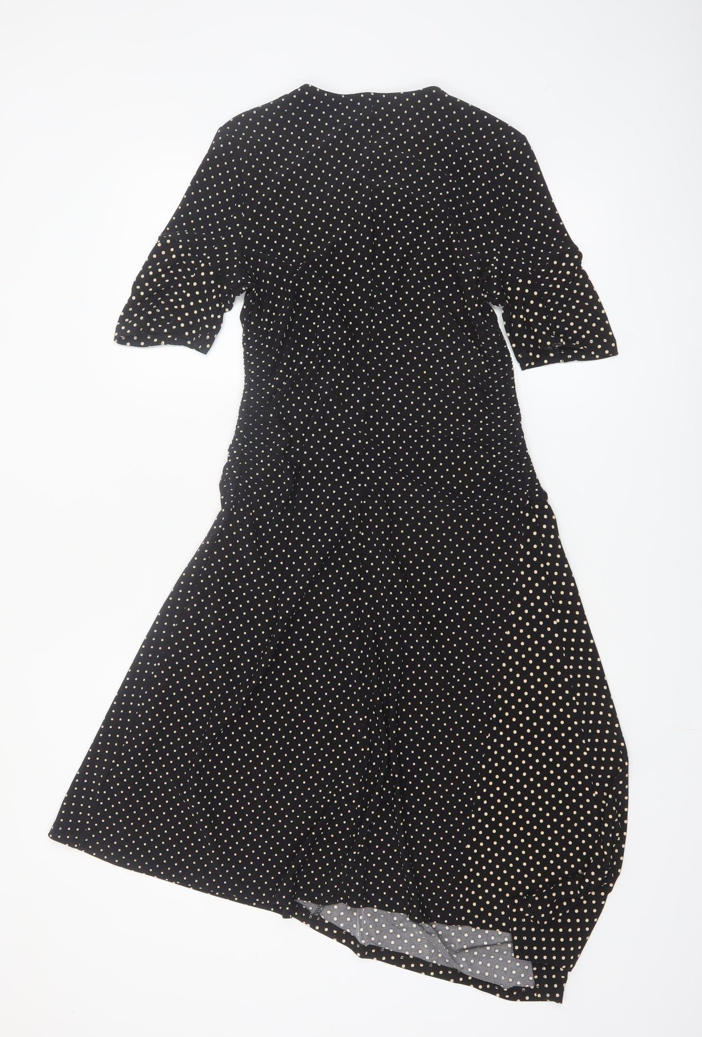 Topshop Womens Black Polka Dot Midi Fit & Flare Dress Size 10