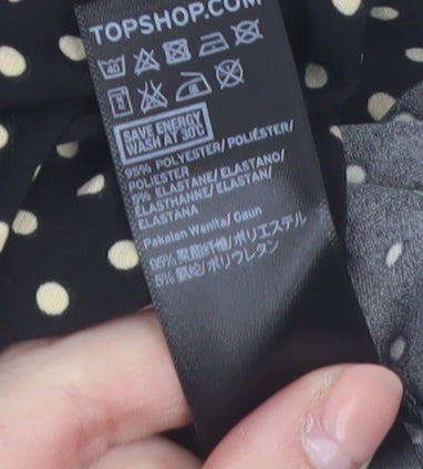 Topshop Womens Black Polka Dot Midi Fit & Flare Dress Size 10