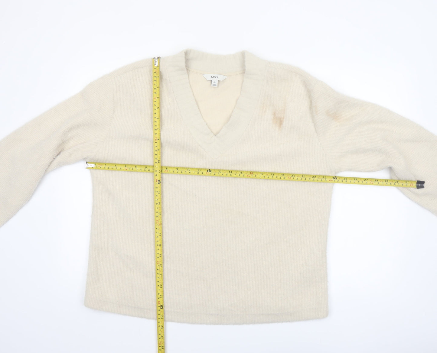 Marks and Spencer Women’s Beige V-Neck Knit Jumper M