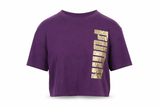 Puma Womens Purple Cropped T-Shirt Size S Casual Logo Tee