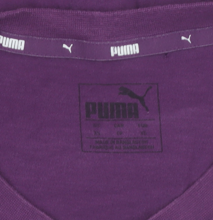 Puma Womens Purple Cropped T-Shirt Size S Casual Logo Tee