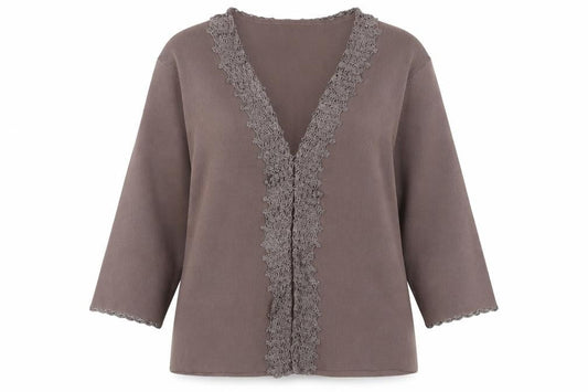 Berkertex Women Brown Size 22 Crochet Trim Knit Cardigan