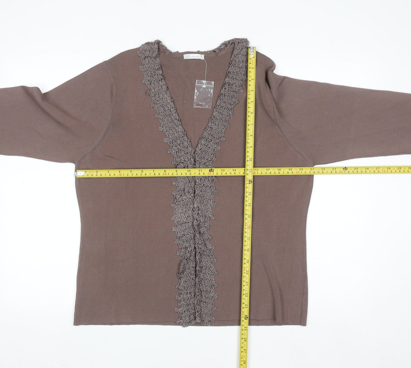 Berkertex Women Brown Size 22 Crochet Trim Knit Cardigan