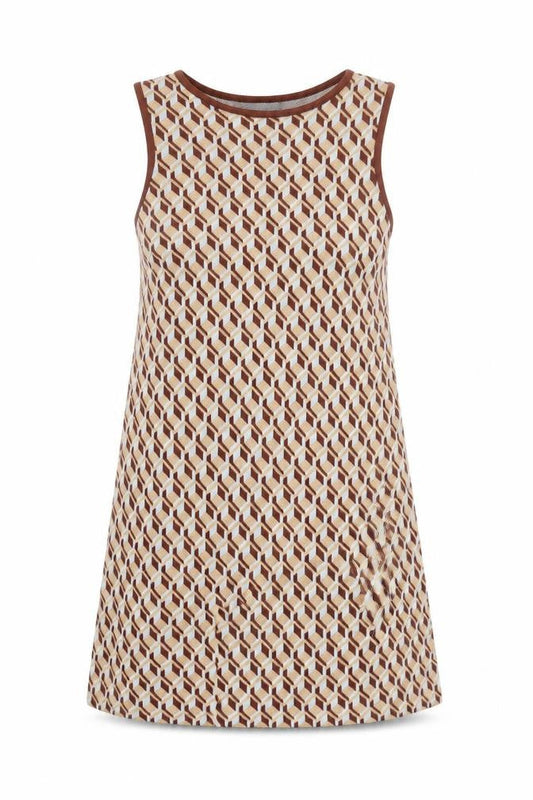 Primark Women’s Brown Geometric Shift Dress Size 10-12 Sleeveless Knit Retro
