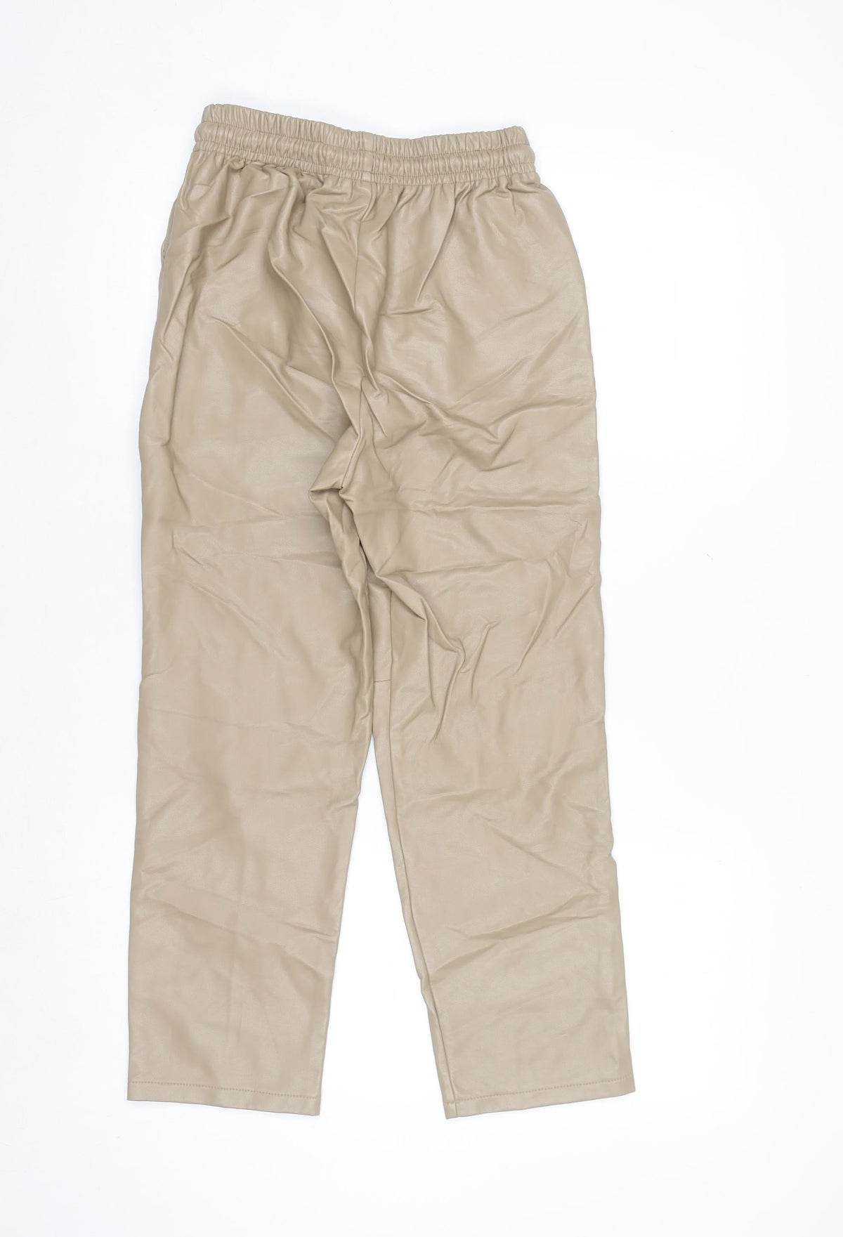 Primark Women Beige Faux Leather Jogger Trousers Size 4