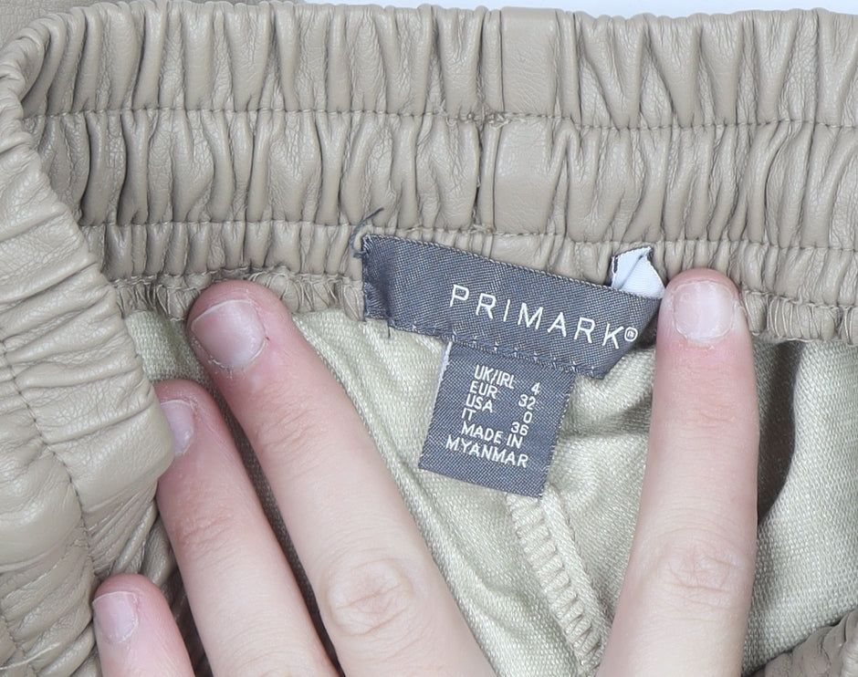 Primark Women Beige Faux Leather Jogger Trousers Size 4