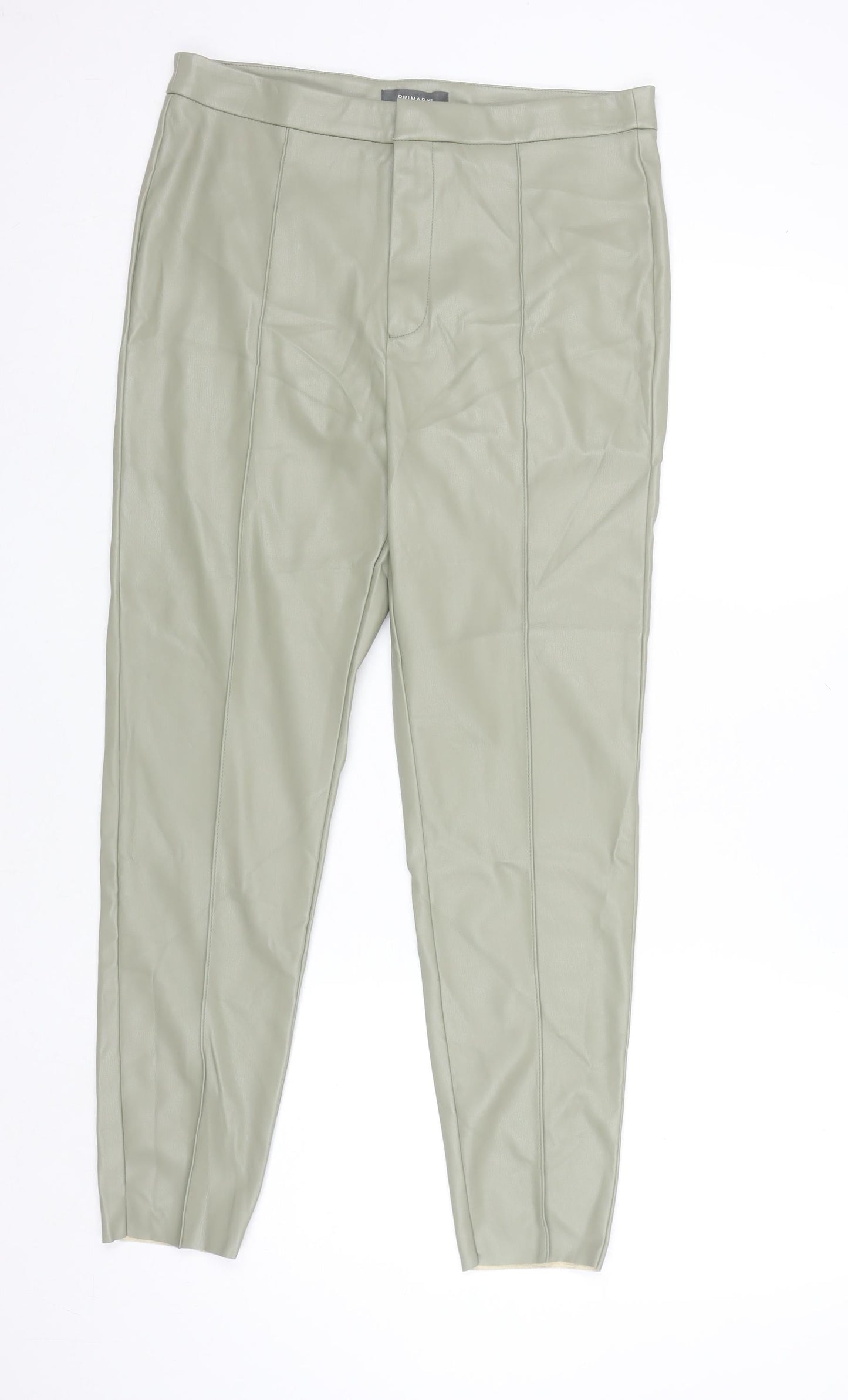 Primark Women's Green Faux Leather High Rise Tapered Trousers Size 14