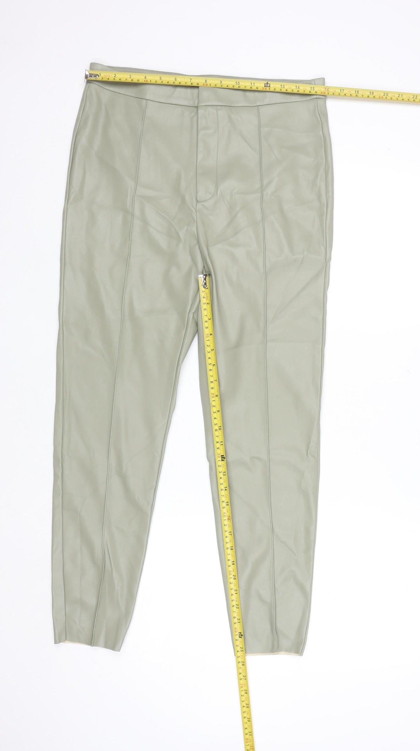 Primark Women's Green Faux Leather High Rise Tapered Trousers Size 14