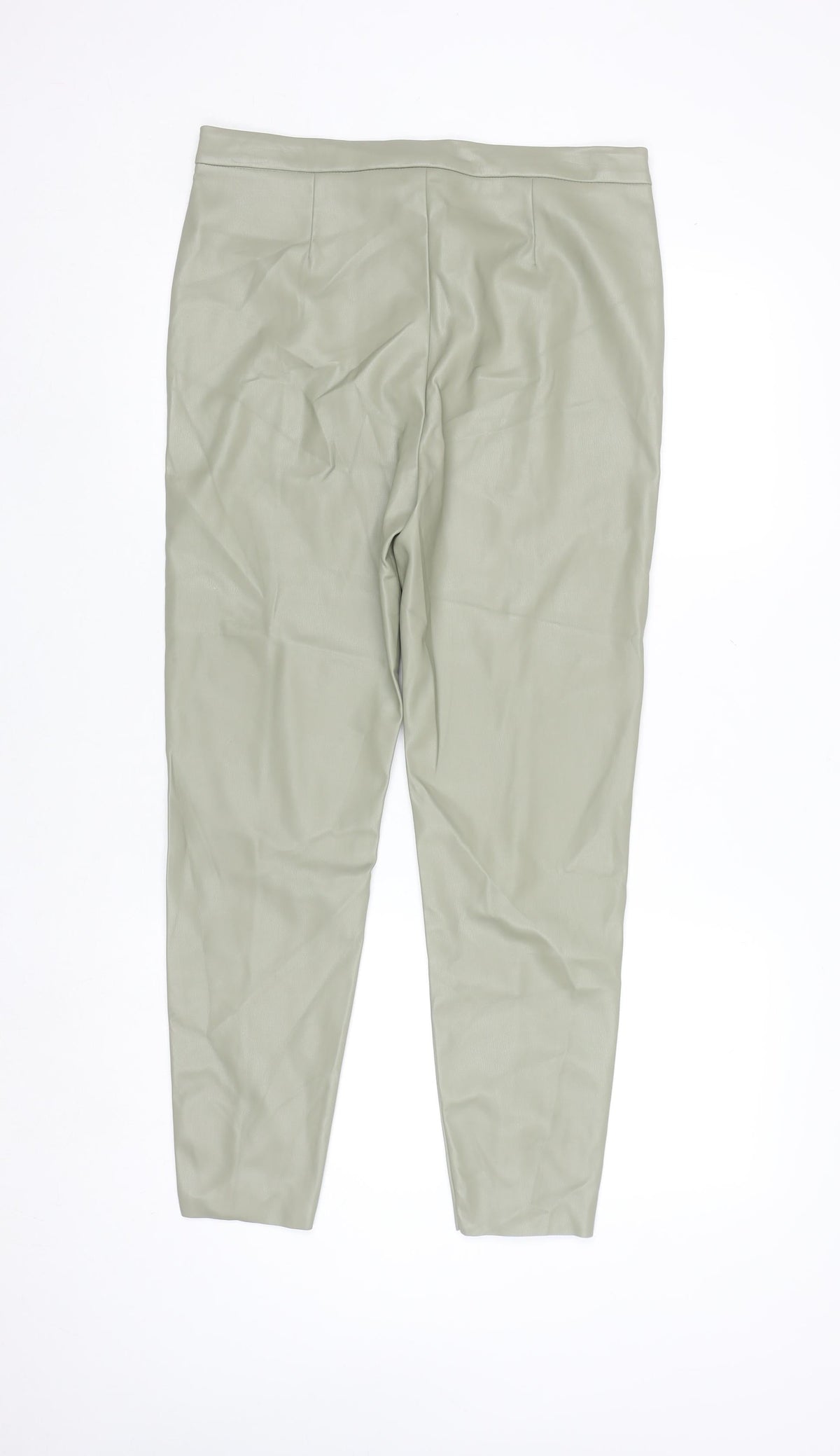 Primark Women's Green Faux Leather High Rise Tapered Trousers Size 14