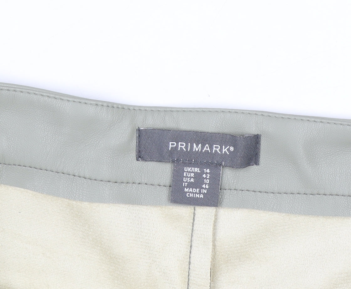 Primark Women's Green Faux Leather High Rise Tapered Trousers Size 14