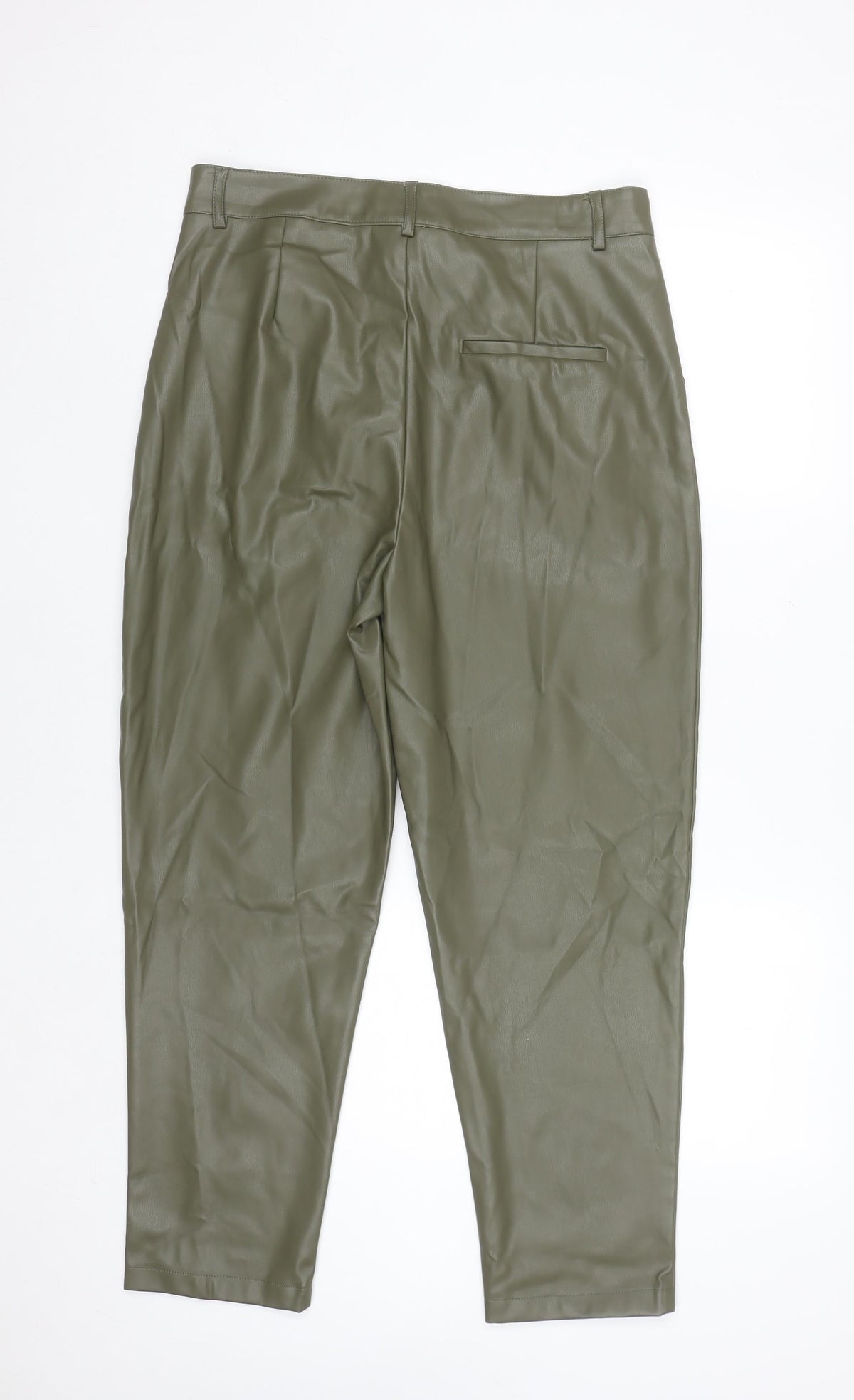 Primark Womens Green Faux Leather High Rise Tapered Trousers Size 14