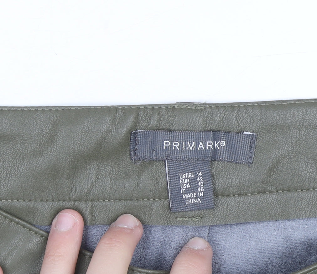 Primark Womens Green Faux Leather High Rise Tapered Trousers Size 14