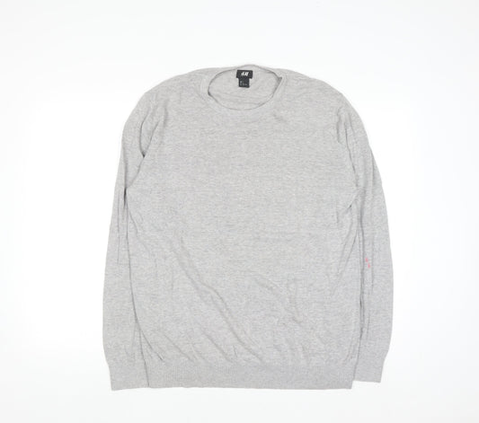 H&M Men Grey Cotton Crew Neck Long Sleeve Pullover Jumper L