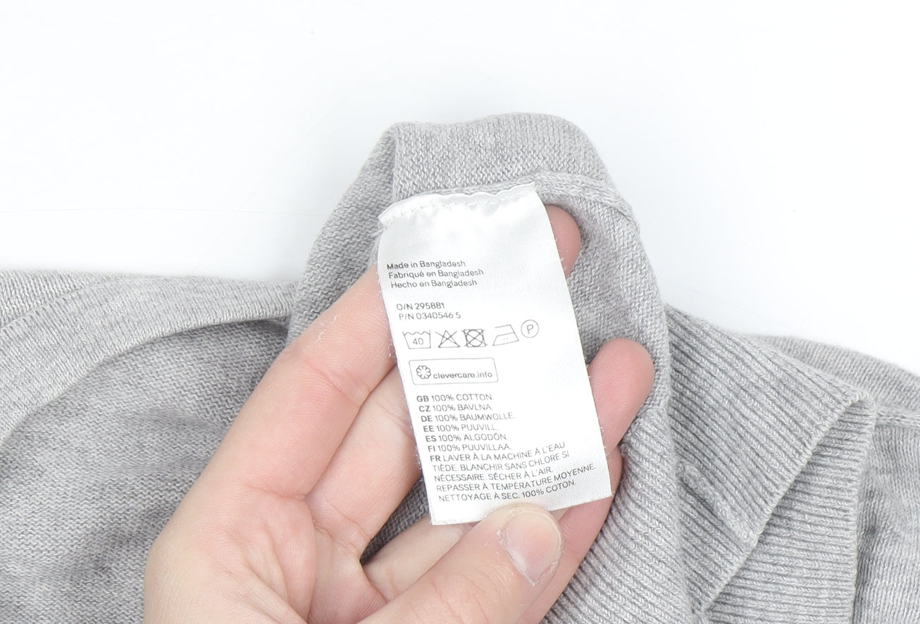 H&M Men Grey Cotton Crew Neck Long Sleeve Pullover Jumper L