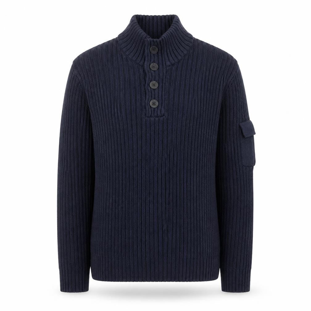 Dissident Mens Blue Chunky Knit Henley Jumper Size L