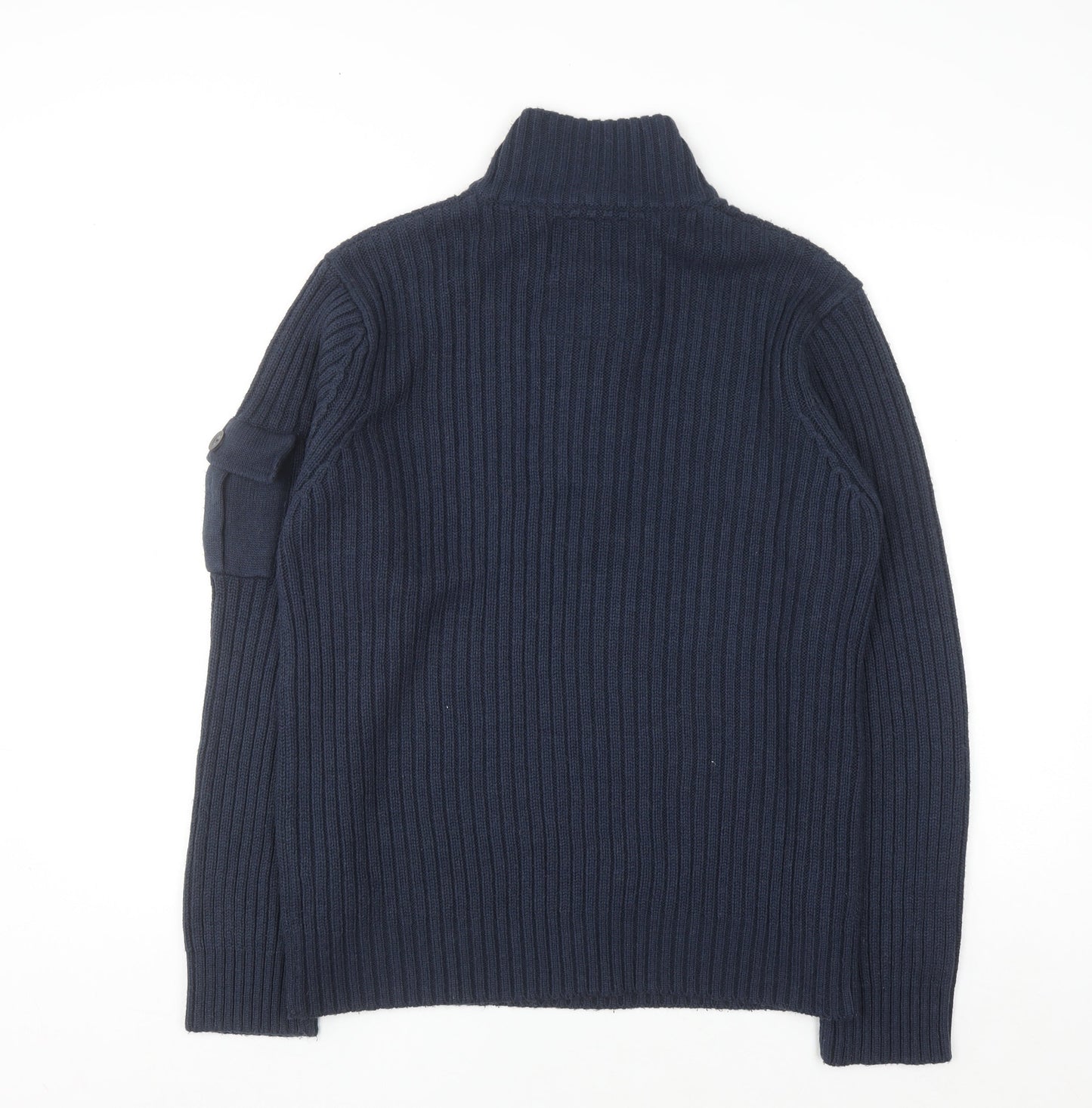 Dissident Mens Blue Chunky Knit Henley Jumper Size L