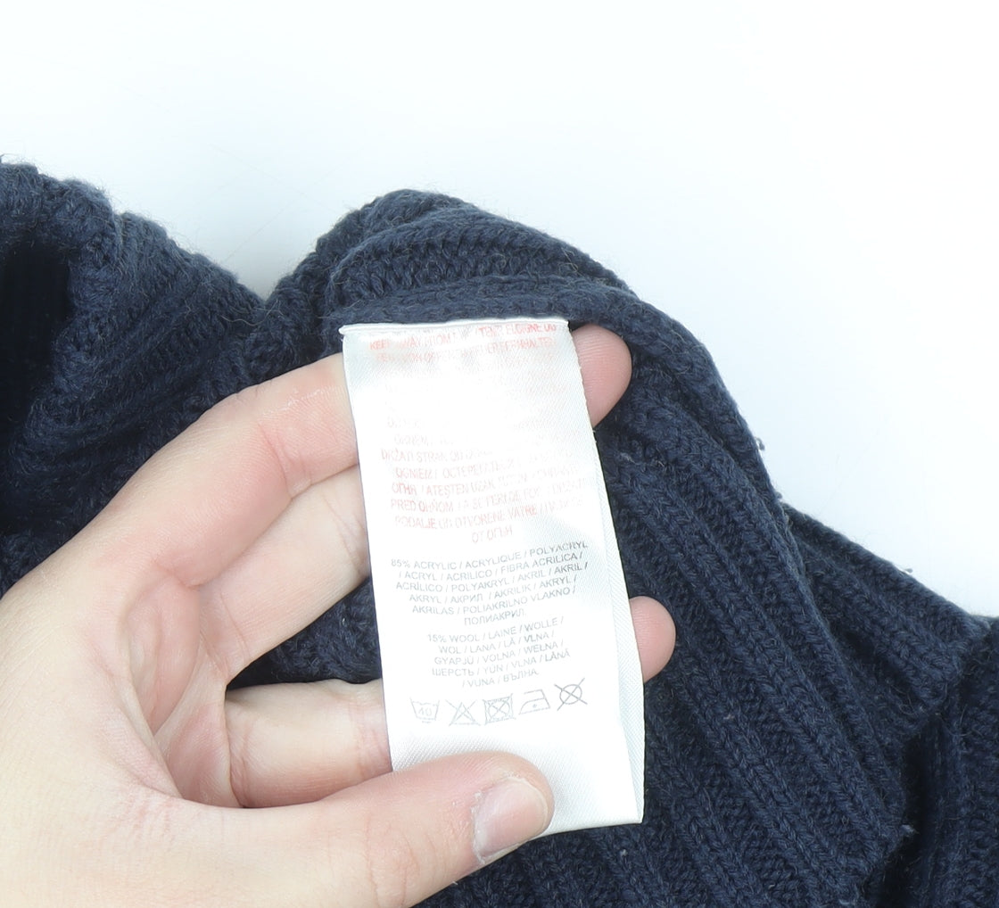 Dissident Mens Blue Chunky Knit Henley Jumper Size L