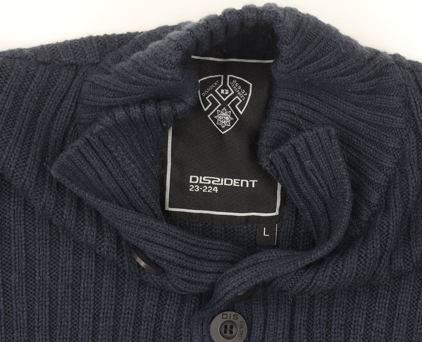 Dissident Mens Blue Chunky Knit Henley Jumper Size L
