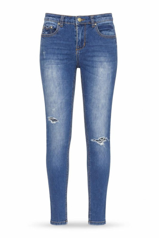 Denim Co Women's Blue Size 8 Skinny Distressed Stretch Jeans