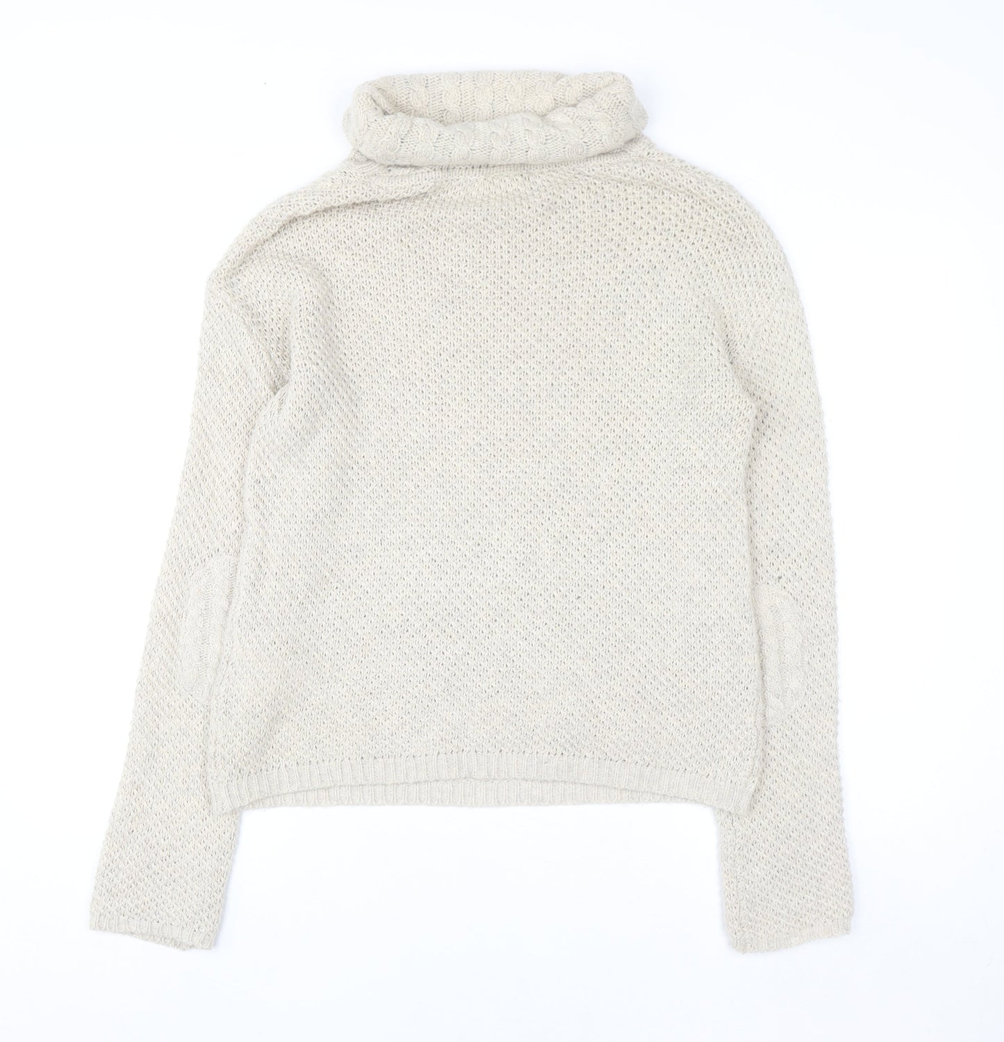 Esprit Men’s Beige Roll Neck Cable-Knit Jumper Size M