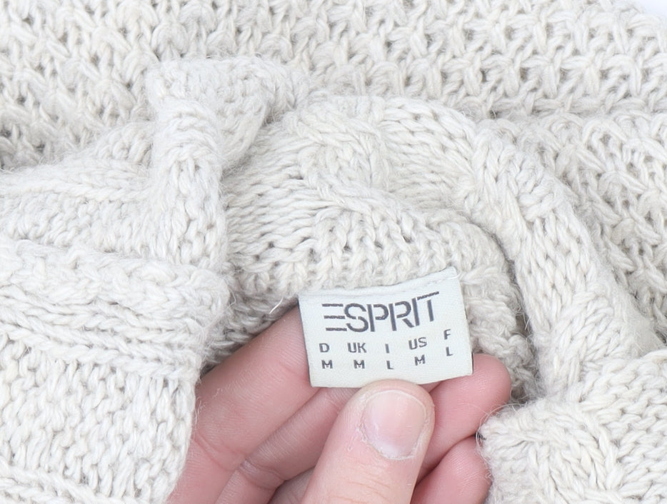 Esprit Men’s Beige Roll Neck Cable-Knit Jumper Size M