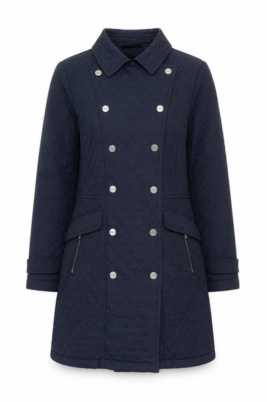 Olsen Women's Blue Quilted Mid-Length Coat Size 10