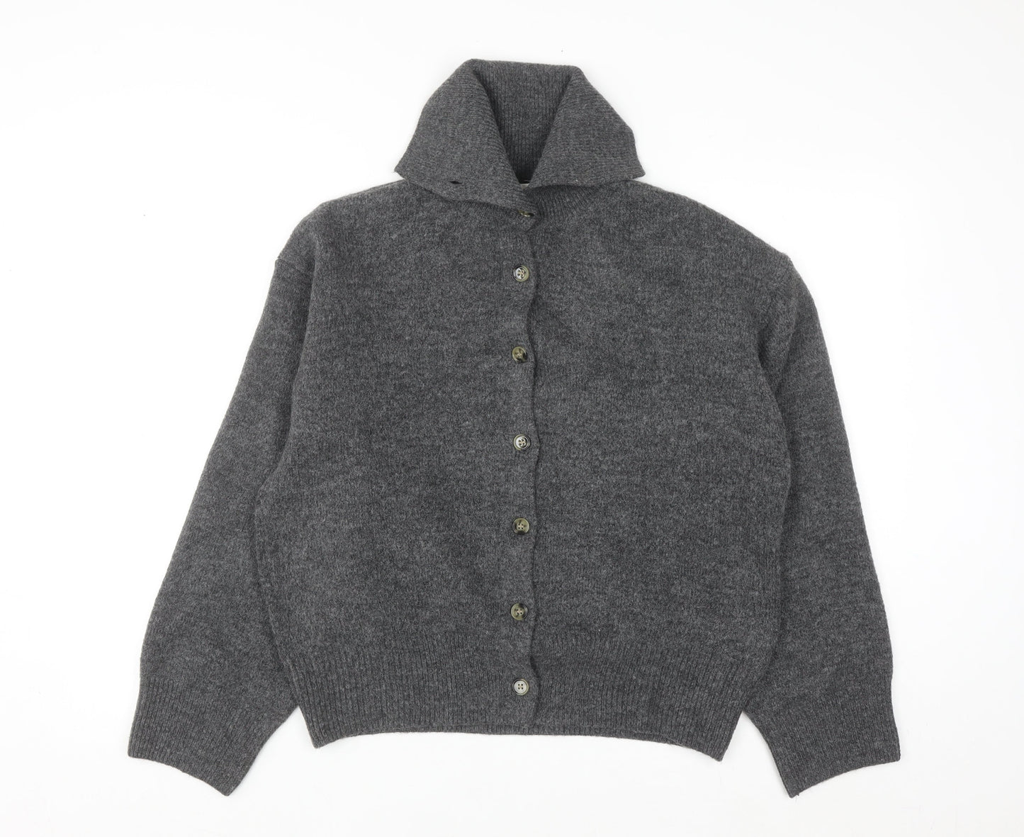 H&M Womens Grey Button Front High Neck Knit Cardigan Size 12