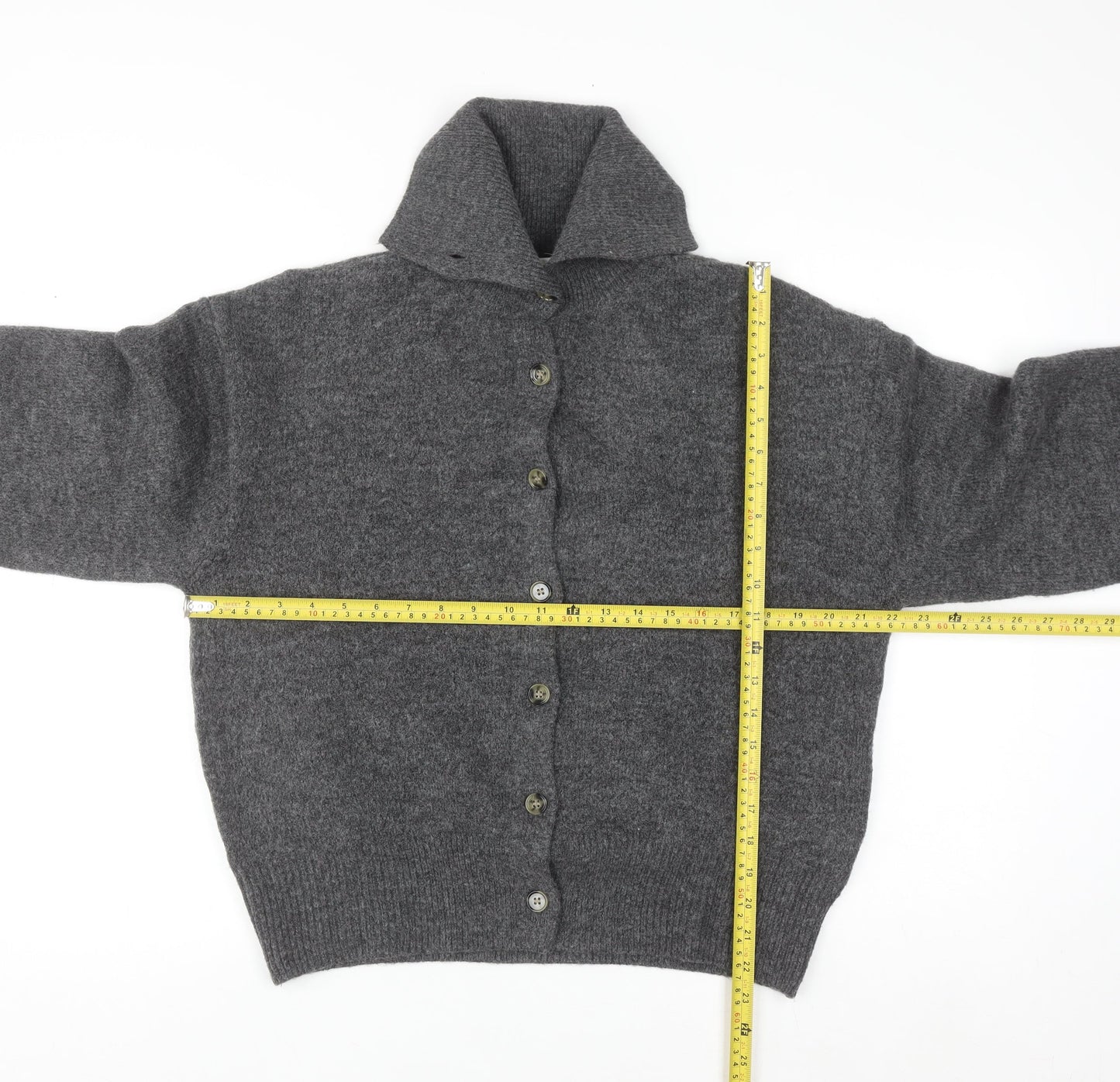 H&M Womens Grey Button Front High Neck Knit Cardigan Size 12