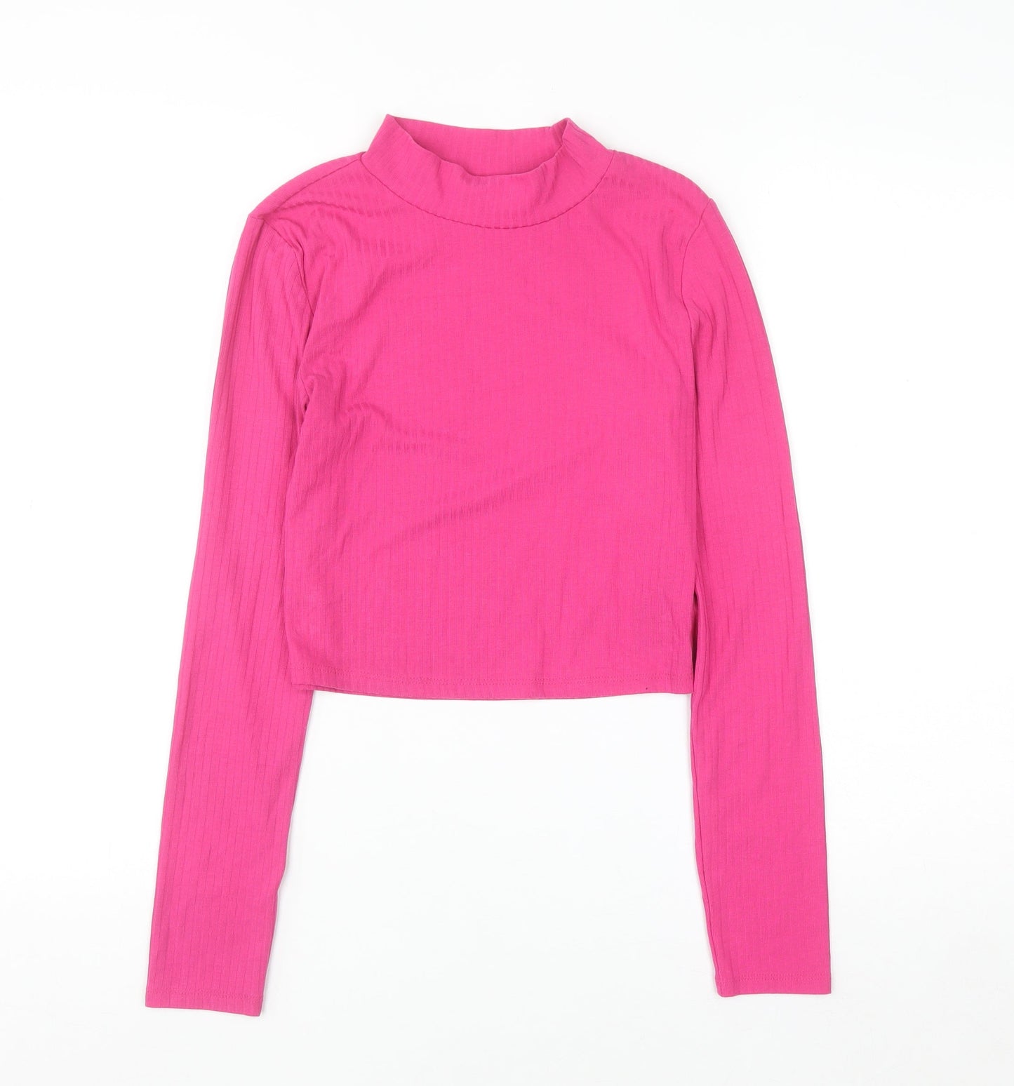 Primark Women Pink Mock Neck Cropped Long Sleeve Top Size S