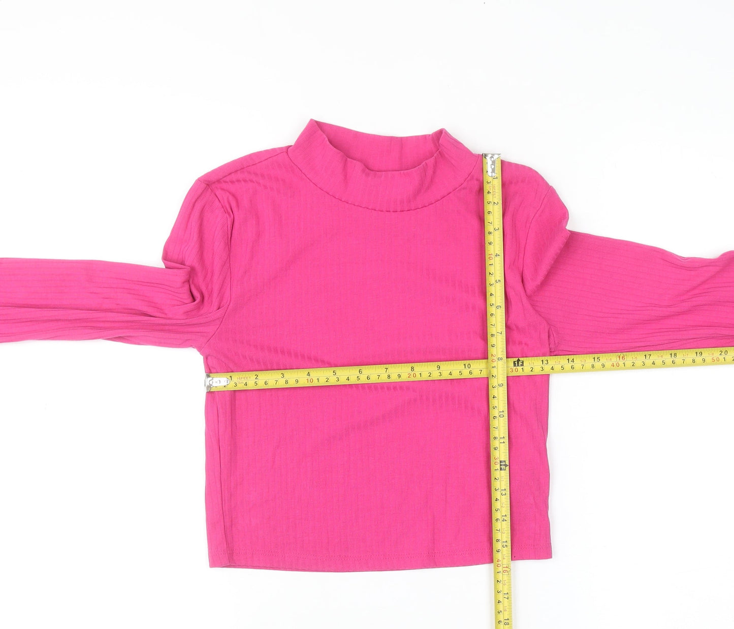 Primark Women Pink Mock Neck Cropped Long Sleeve Top Size S