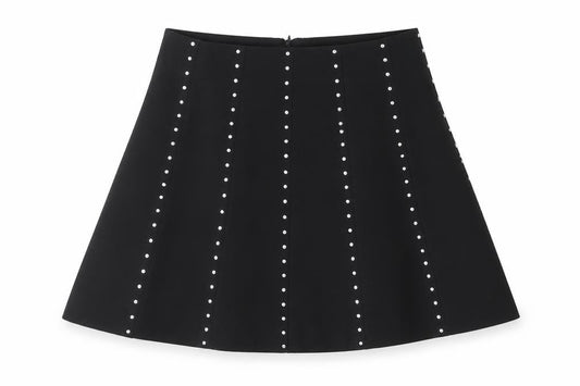 Savida Women’s Black Studded A-Line Short Skirt Size 12