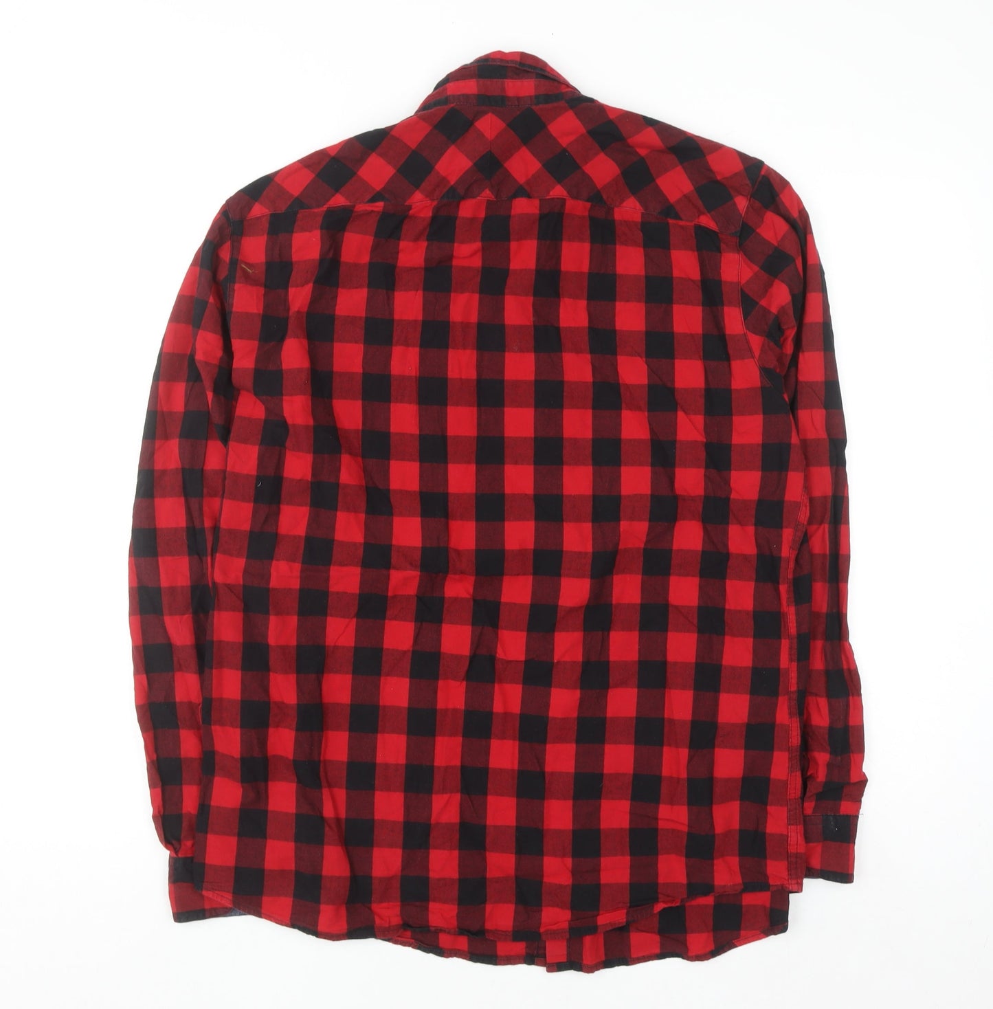 Pull & Bear Men's Red Check Button-Up Flannel Shirt XL