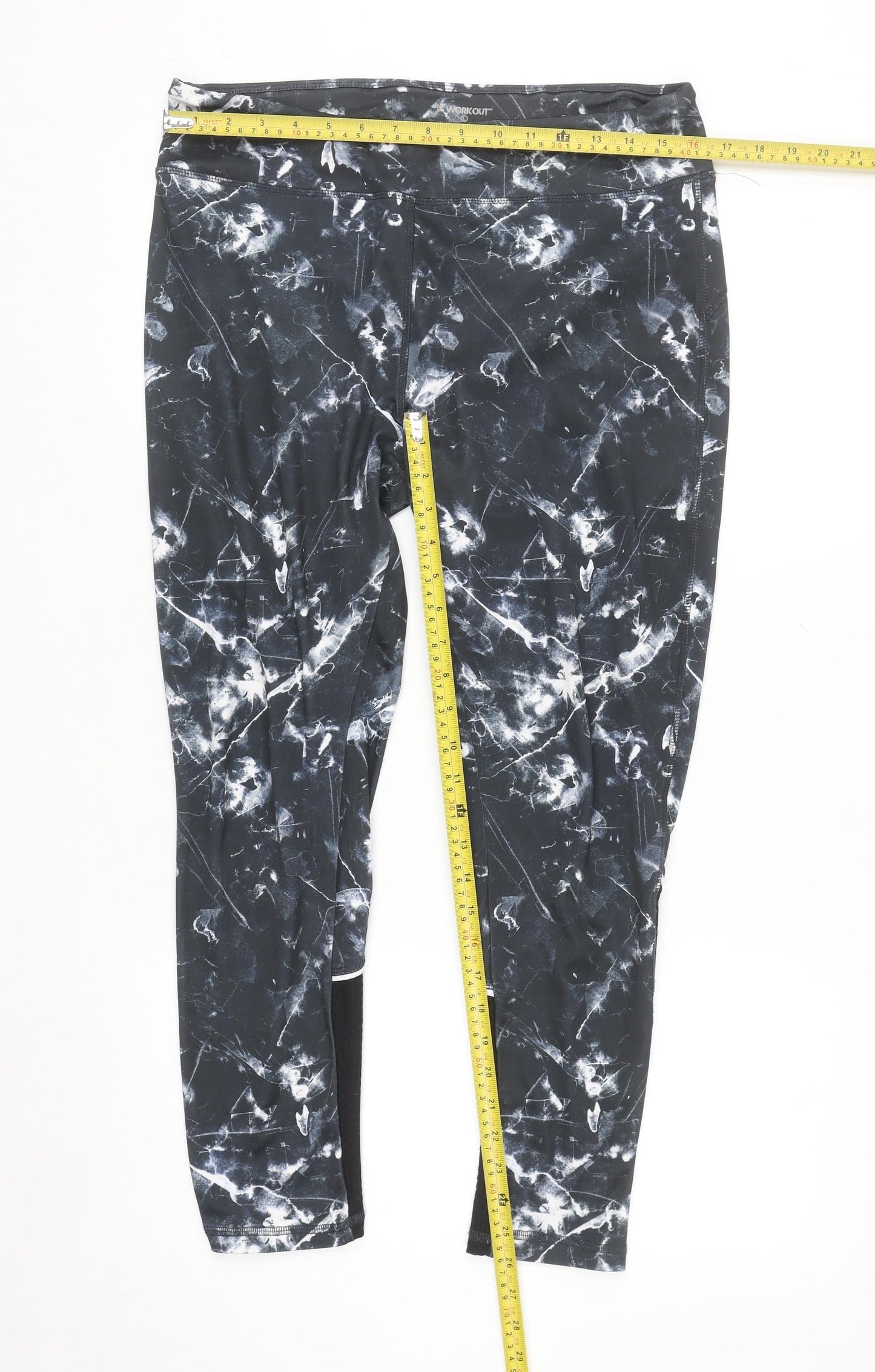 SE Workout Women's Black Marble Print Ankle Leggings Size 14