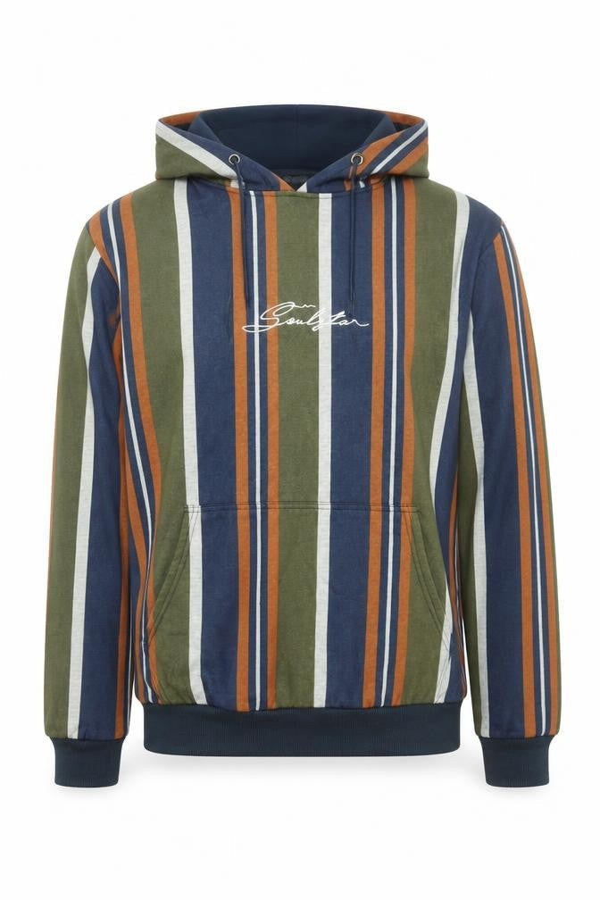 Soul Star Mens Multicoloured Striped Pullover Hoodie XL