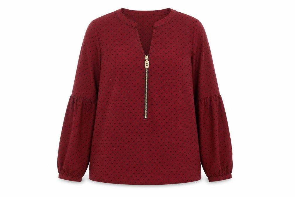 Michael Michael Kors Women's Red Geometric Zip Tunic Blouse XS