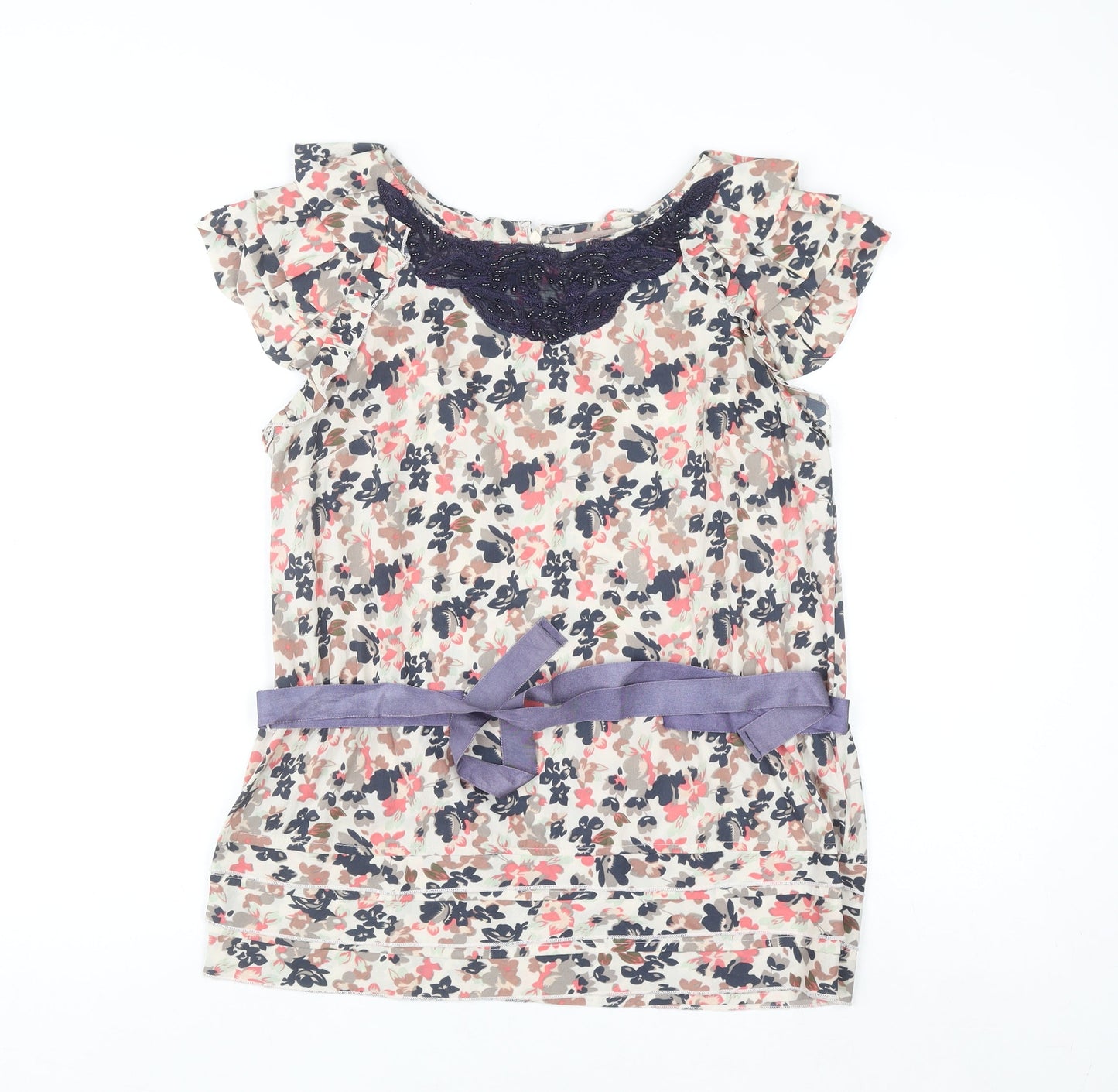 A|wear Women's Multicoloured Floral Beaded Tunic Blouse Size 8