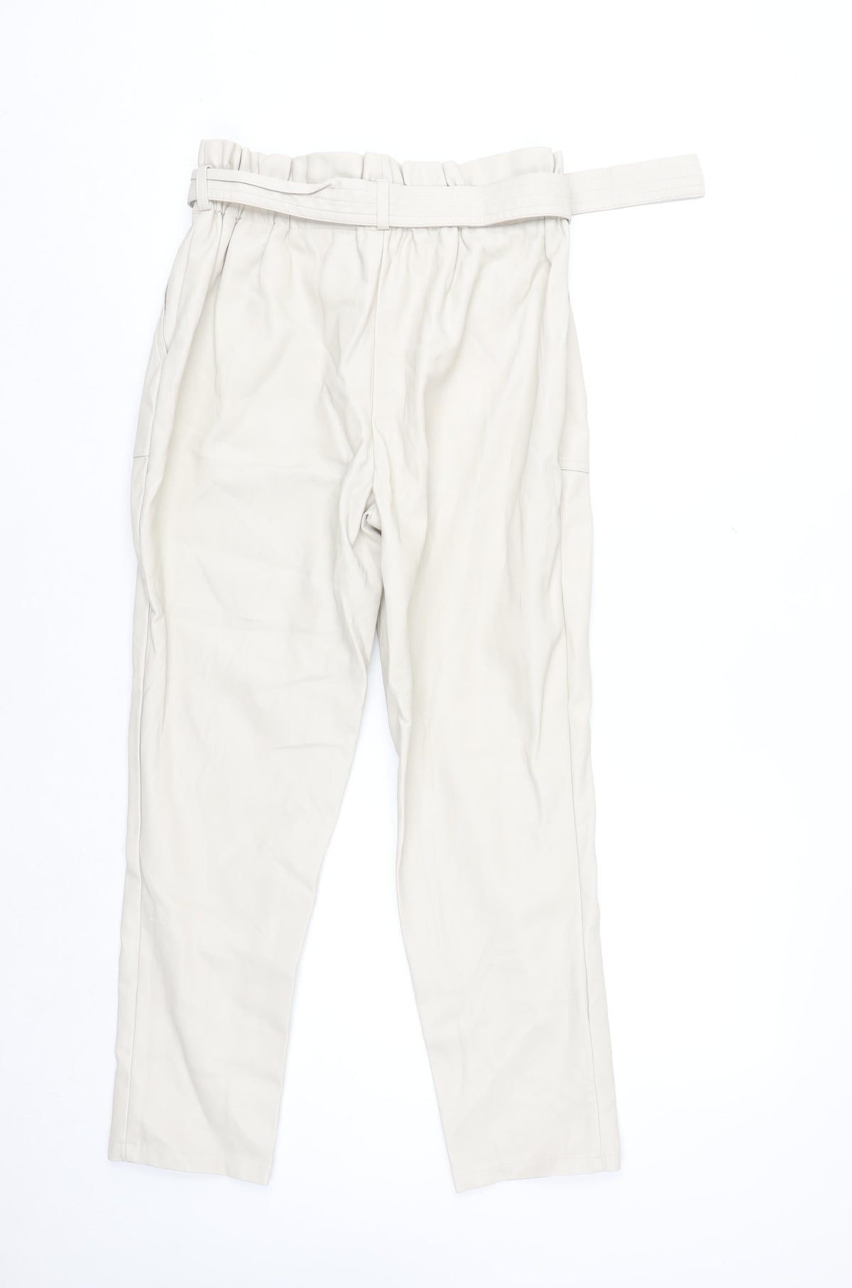 Primark Women’s Beige Faux Leather Paperbag Trousers Size 10