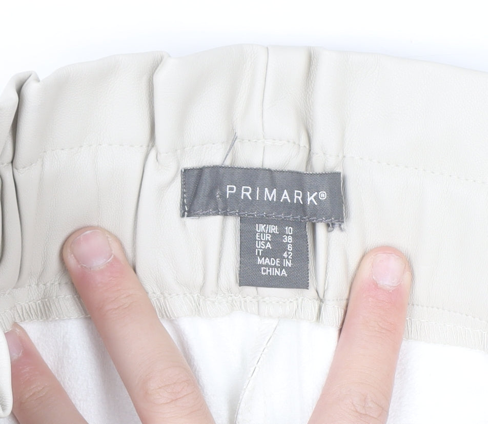 Primark Women’s Beige Faux Leather Paperbag Trousers Size 10