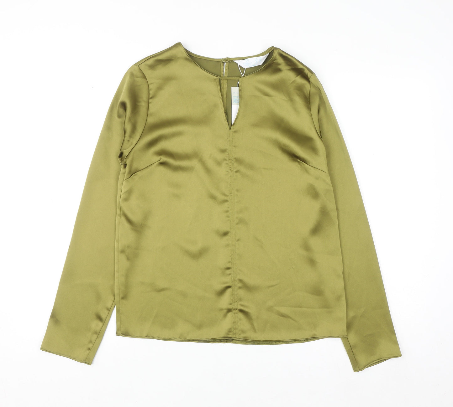 Primark Women’s Green Satin Long Sleeve V-Neck Blouse Size 6