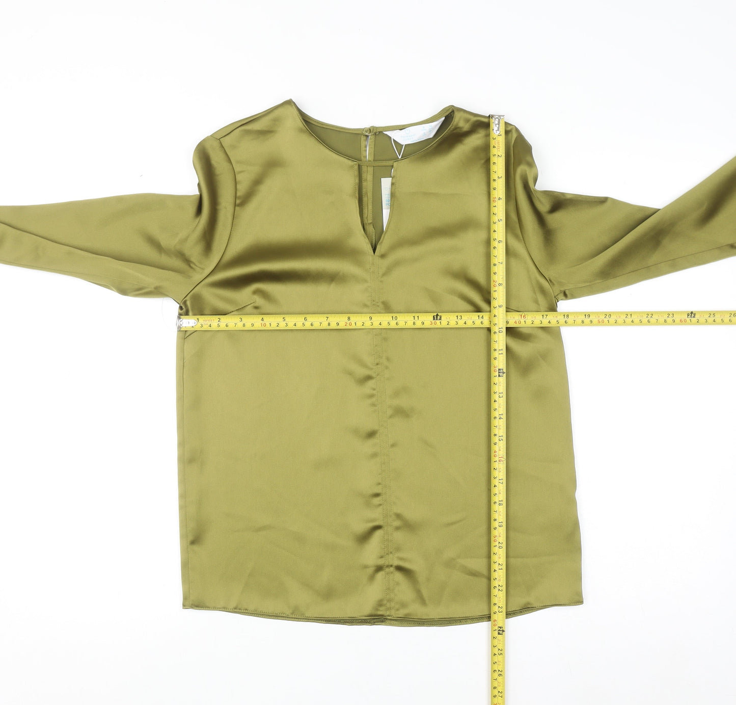 Primark Women’s Green Satin Long Sleeve V-Neck Blouse Size 6